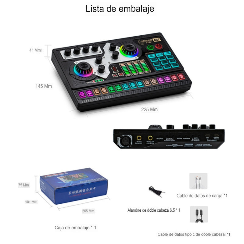 Mezclador Tarjeta De Sonido Bluetooth Phantom 48v Luces Rgb