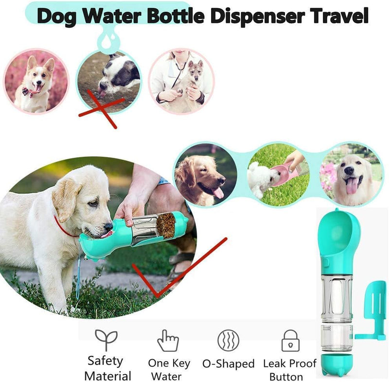 Bebedero Botella de agua de viaje para Mascotas 4 en 1